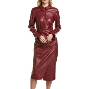 7 For All Mankind Currant Women's Faux Leather Dress Wrap Size S Burgundy